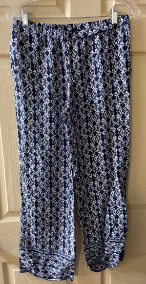 € Womens Juniors MAX STUDIO Blue & Tan Geometric Print Palazzo Wide Leg Pants Small