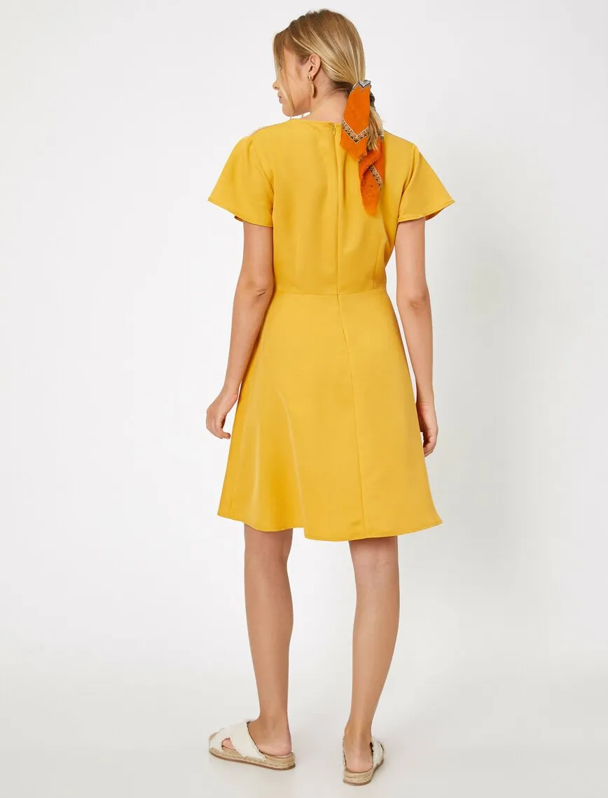 15109 Yellow Wrap Collar Dress