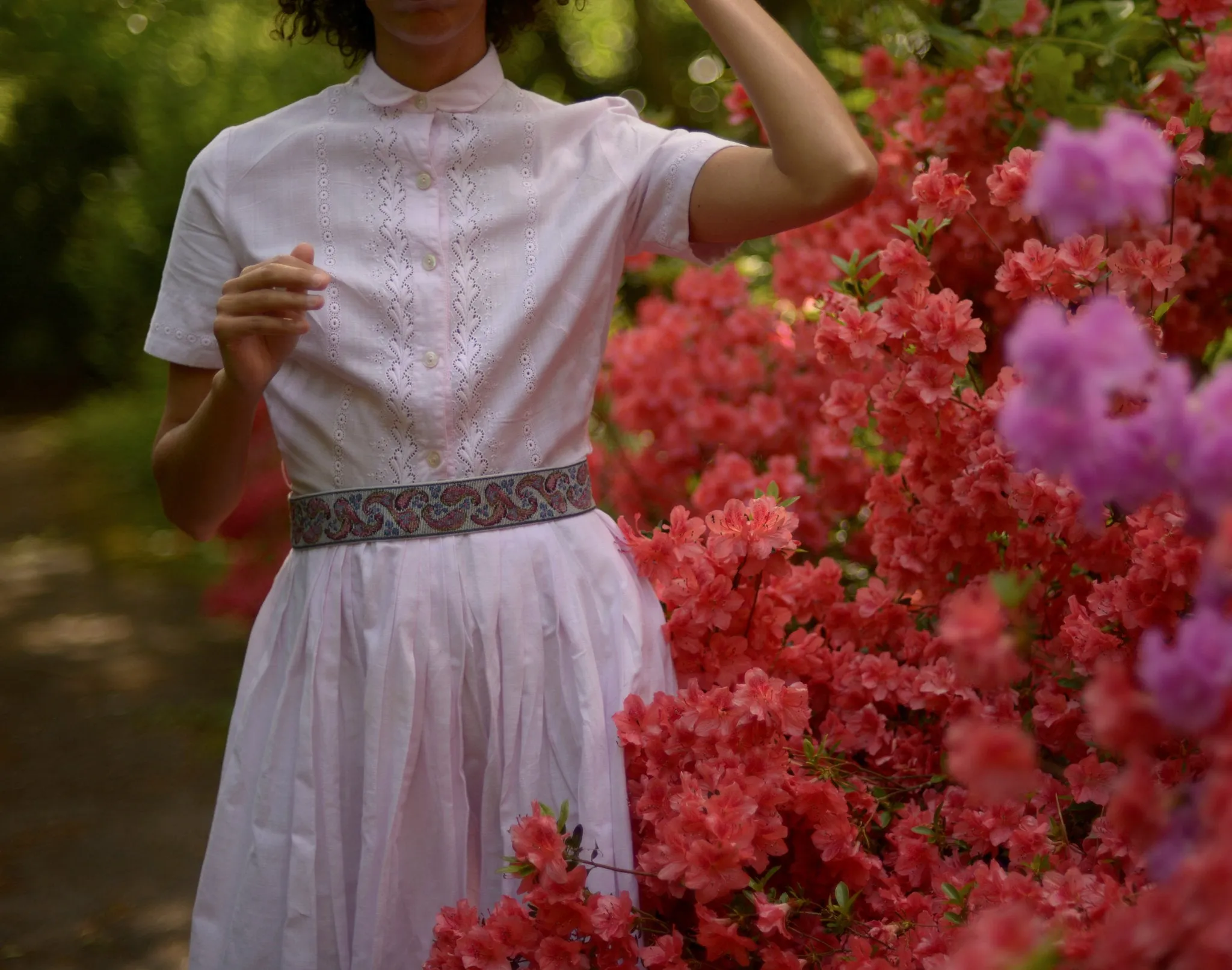 1950s swiss cotton fit and flare dress with embroidered cutwork on bodice // 25" waist, small