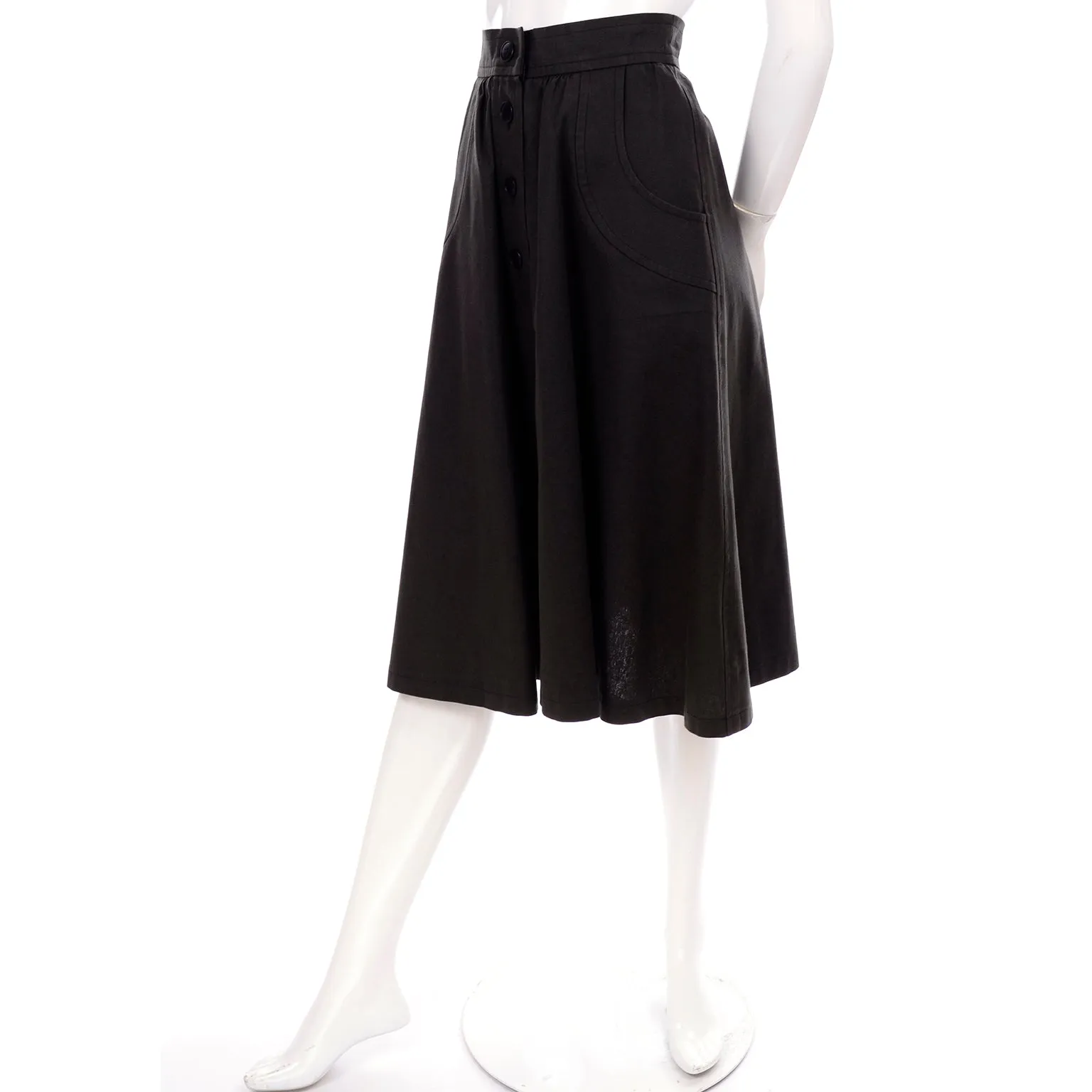 1970s Vintage Yves Saint Laurent Dark Khaki Brown Skirt