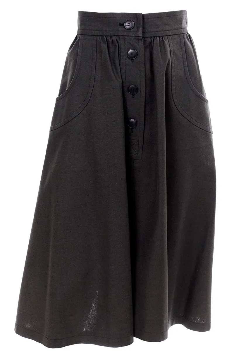 1970s Vintage Yves Saint Laurent Dark Khaki Brown Skirt