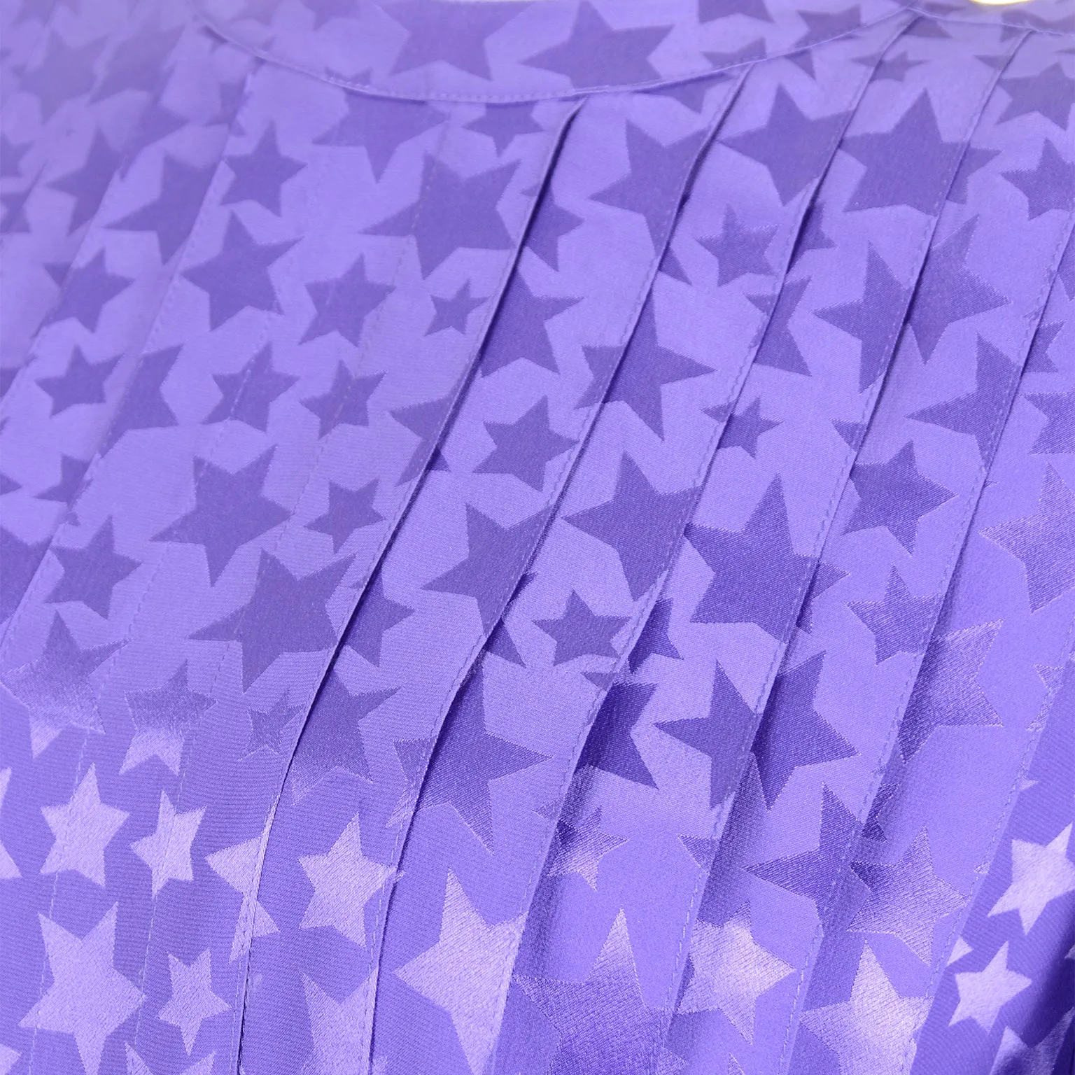 1980s Adele Simpson Vintage Purple Silk Star Print Dress