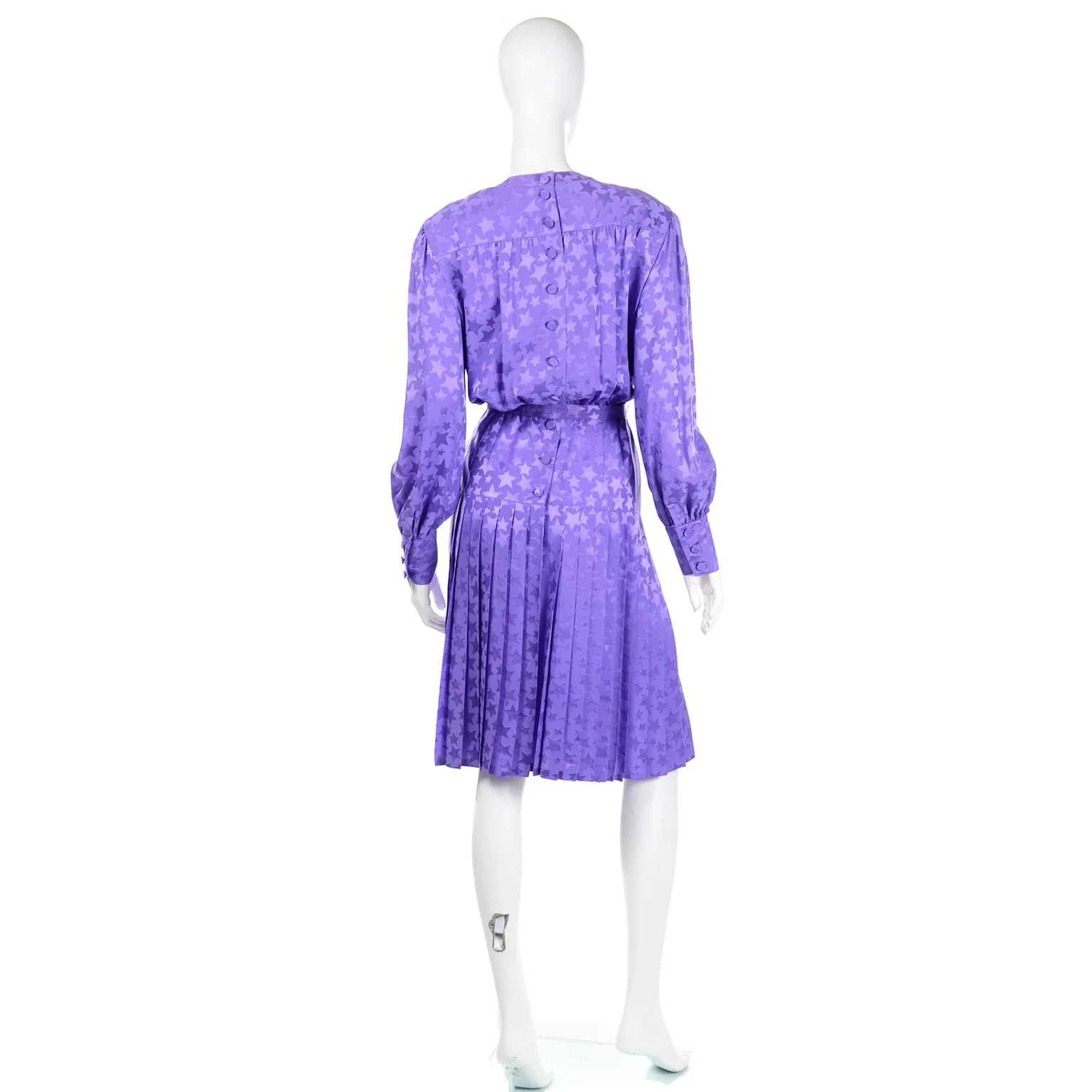 1980s Adele Simpson Vintage Purple Silk Star Print Dress