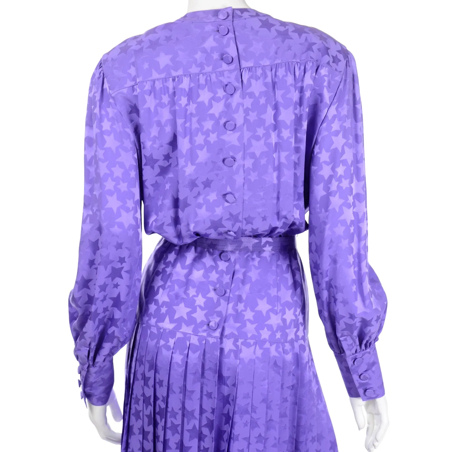 1980s Adele Simpson Vintage Purple Silk Star Print Dress