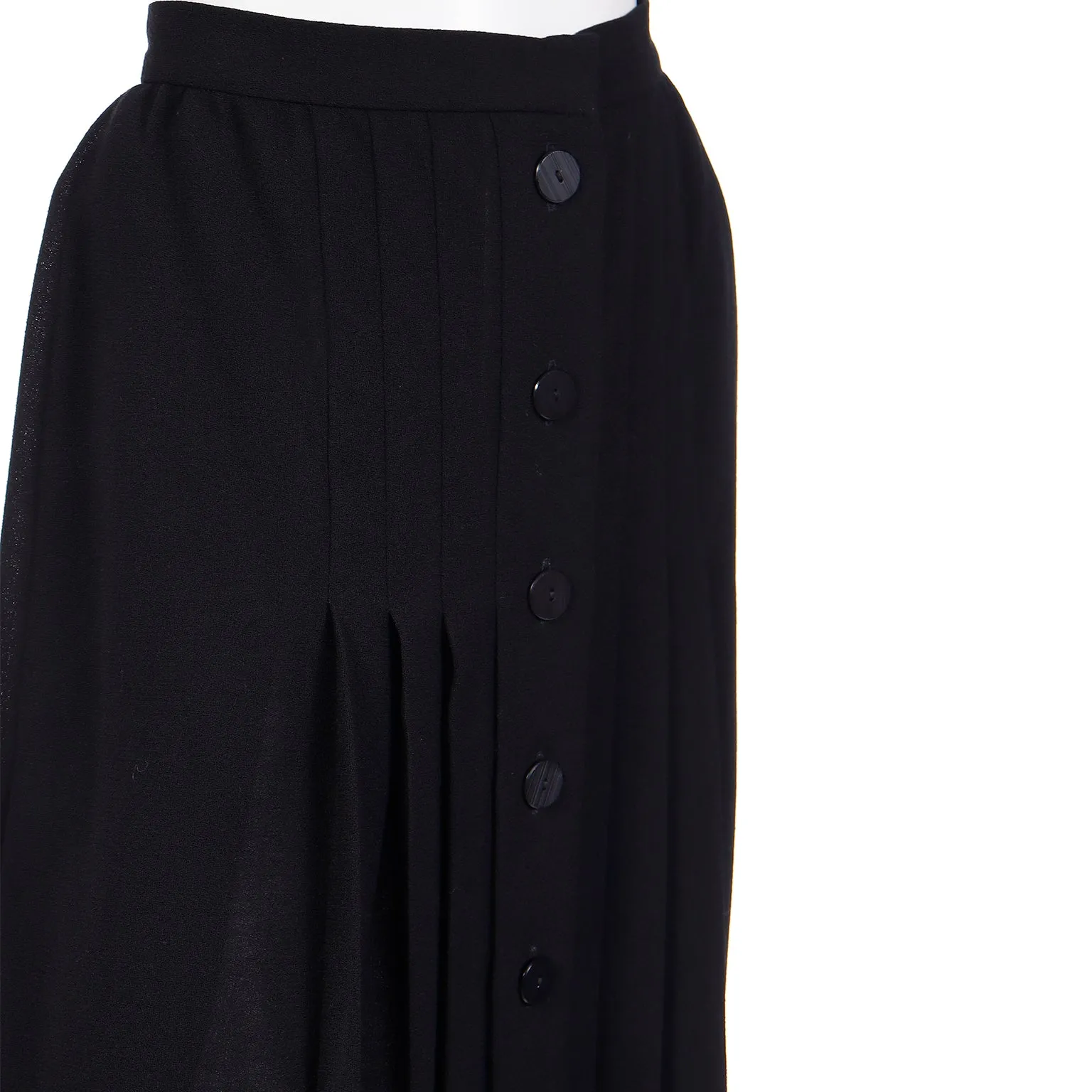 1990s Yves Saint Laurent Fine Black Wool Crepe Pleated Skirt