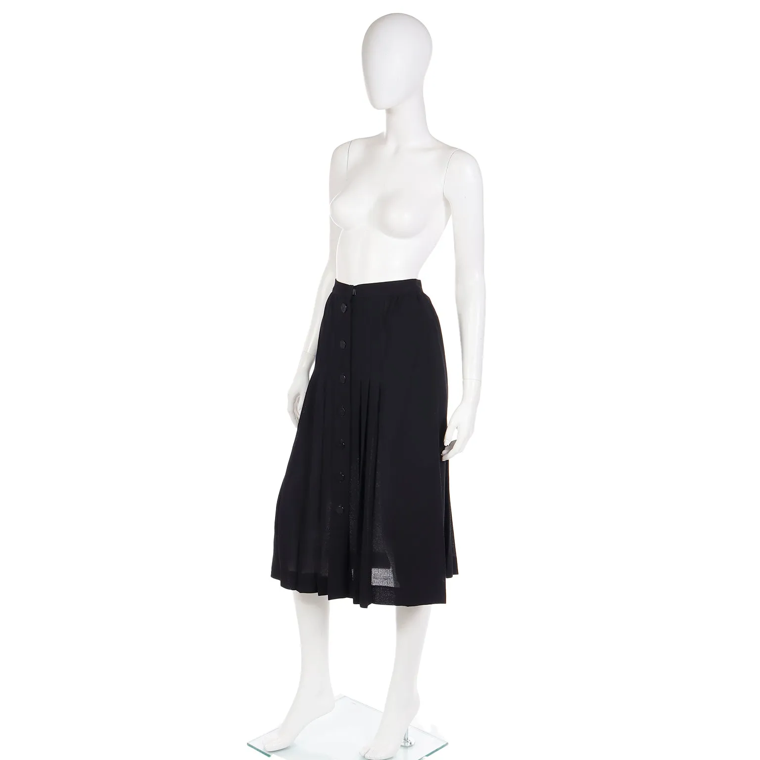 1990s Yves Saint Laurent Fine Black Wool Crepe Pleated Skirt