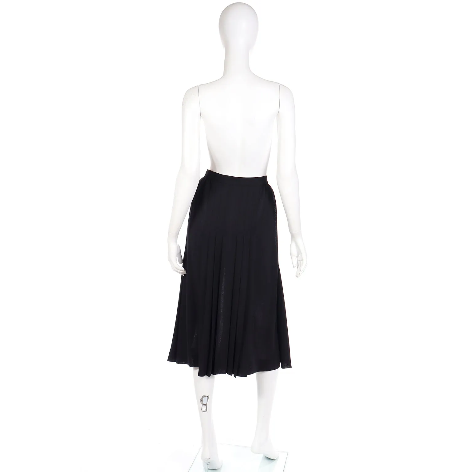 1990s Yves Saint Laurent Fine Black Wool Crepe Pleated Skirt