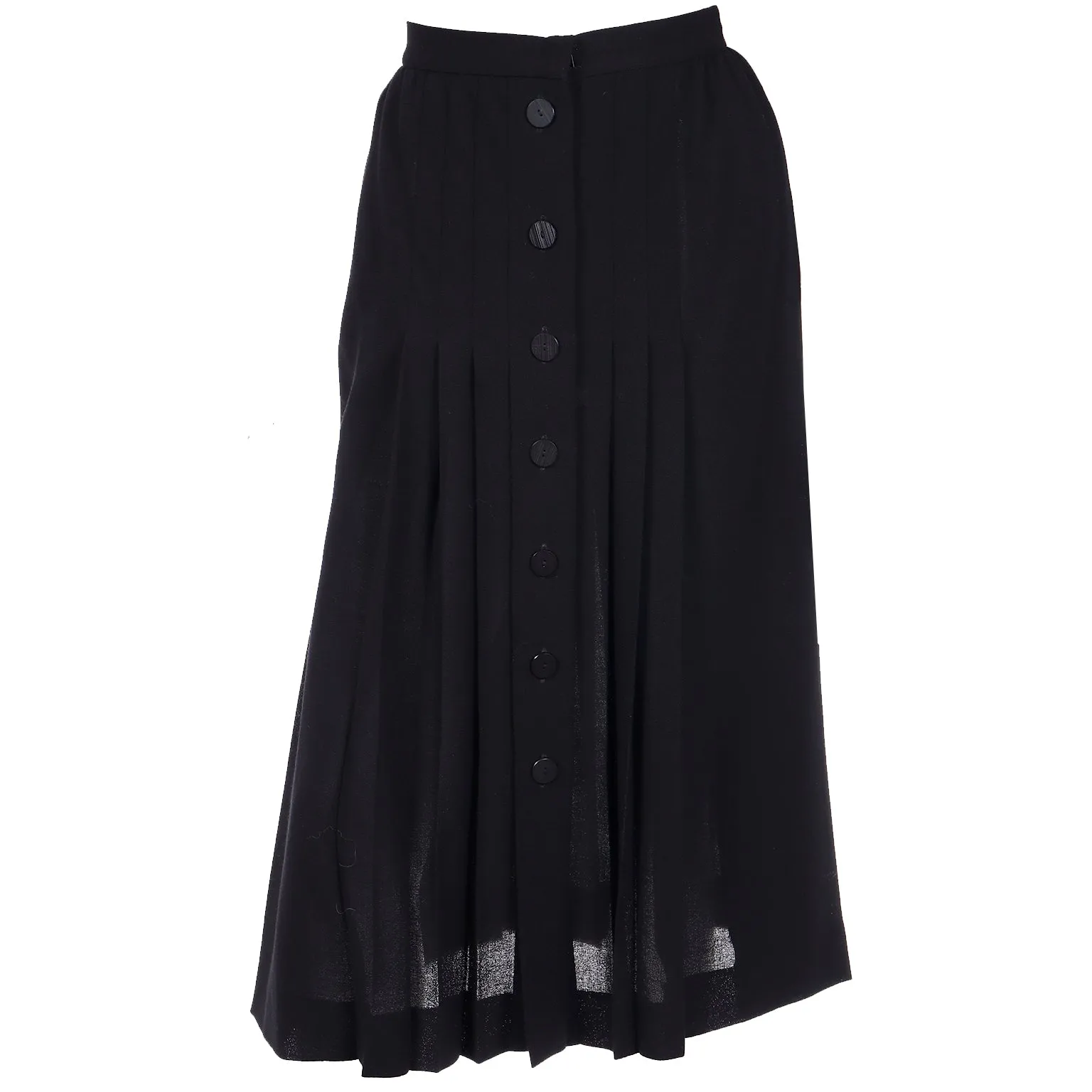 1990s Yves Saint Laurent Fine Black Wool Crepe Pleated Skirt