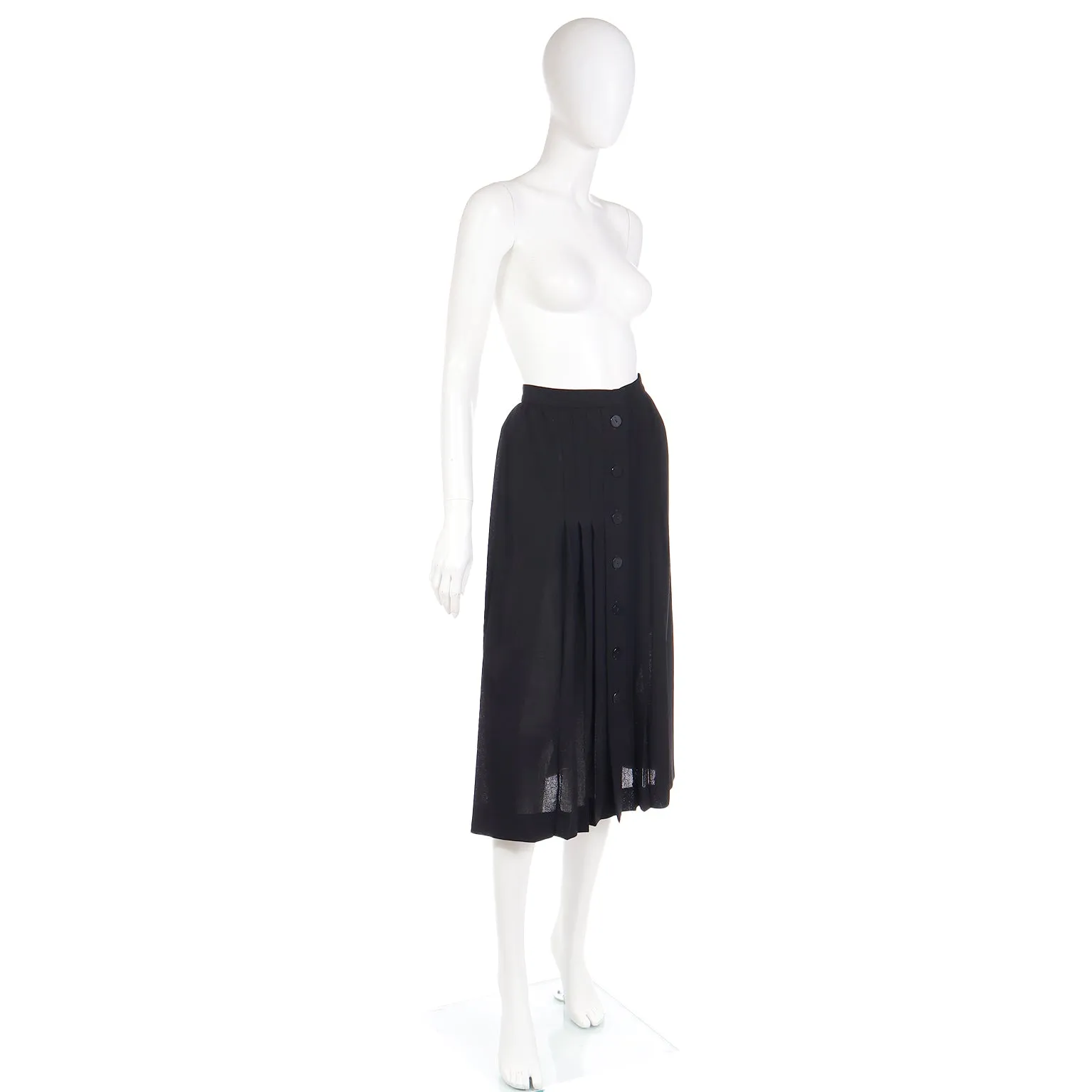 1990s Yves Saint Laurent Fine Black Wool Crepe Pleated Skirt