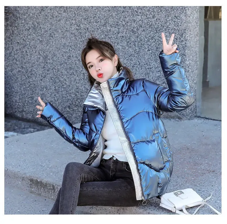 2023 New Down Cotton Coat Bright Face Short Jacket Autumn/Winter Korean Edition Plus Size Loose Cotton Coat Women's Coat