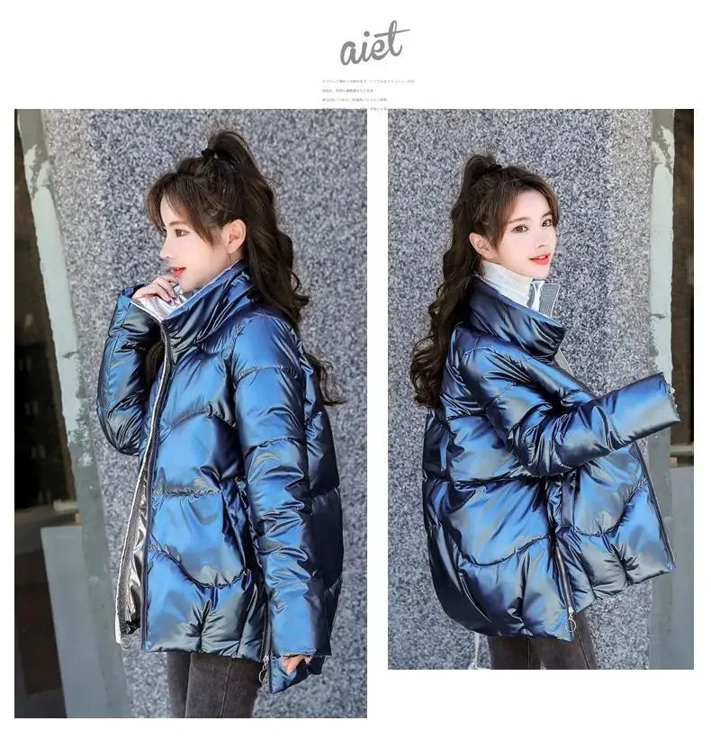 2023 New Down Cotton Coat Bright Face Short Jacket Autumn/Winter Korean Edition Plus Size Loose Cotton Coat Women's Coat