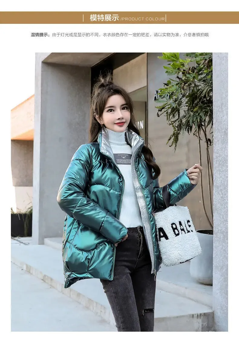 2023 New Down Cotton Coat Bright Face Short Jacket Autumn/Winter Korean Edition Plus Size Loose Cotton Coat Women's Coat