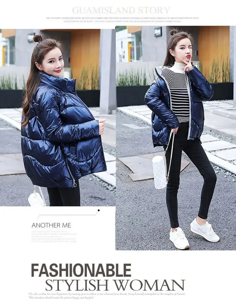 2023 New Down Cotton Coat Bright Face Short Jacket Autumn/Winter Korean Edition Plus Size Loose Cotton Coat Women's Coat