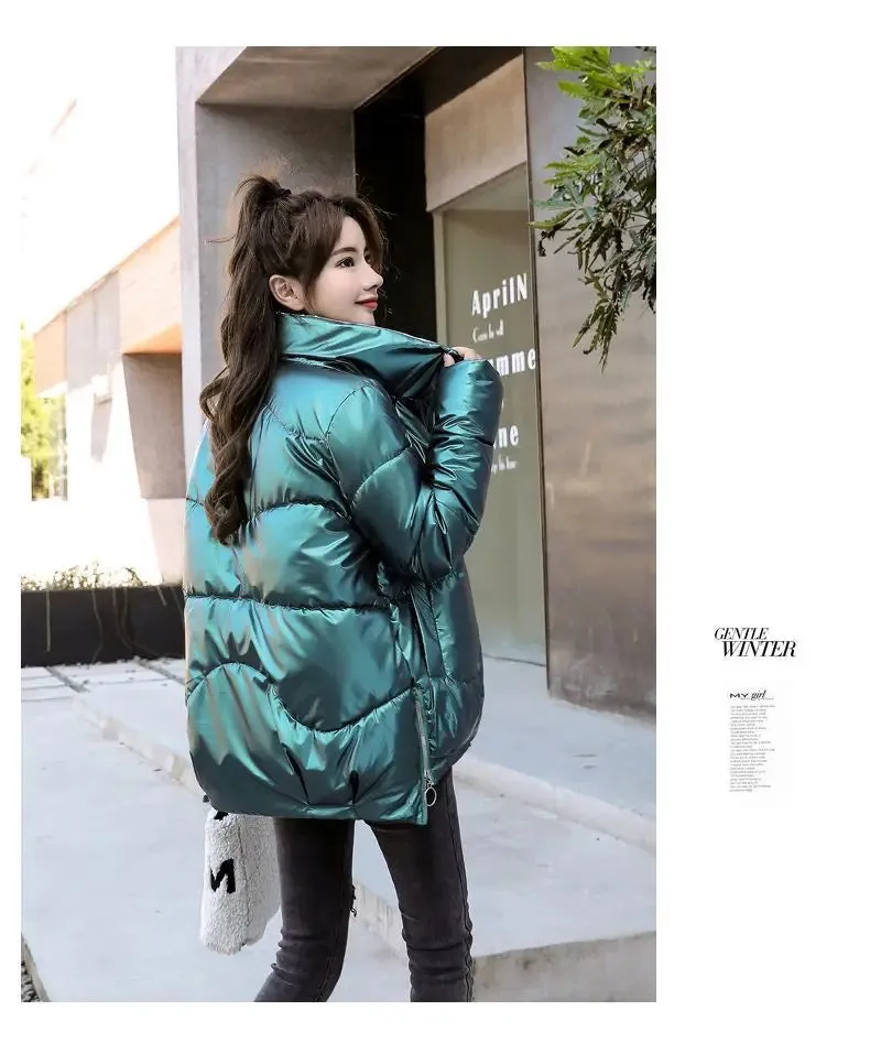 2023 New Down Cotton Coat Bright Face Short Jacket Autumn/Winter Korean Edition Plus Size Loose Cotton Coat Women's Coat