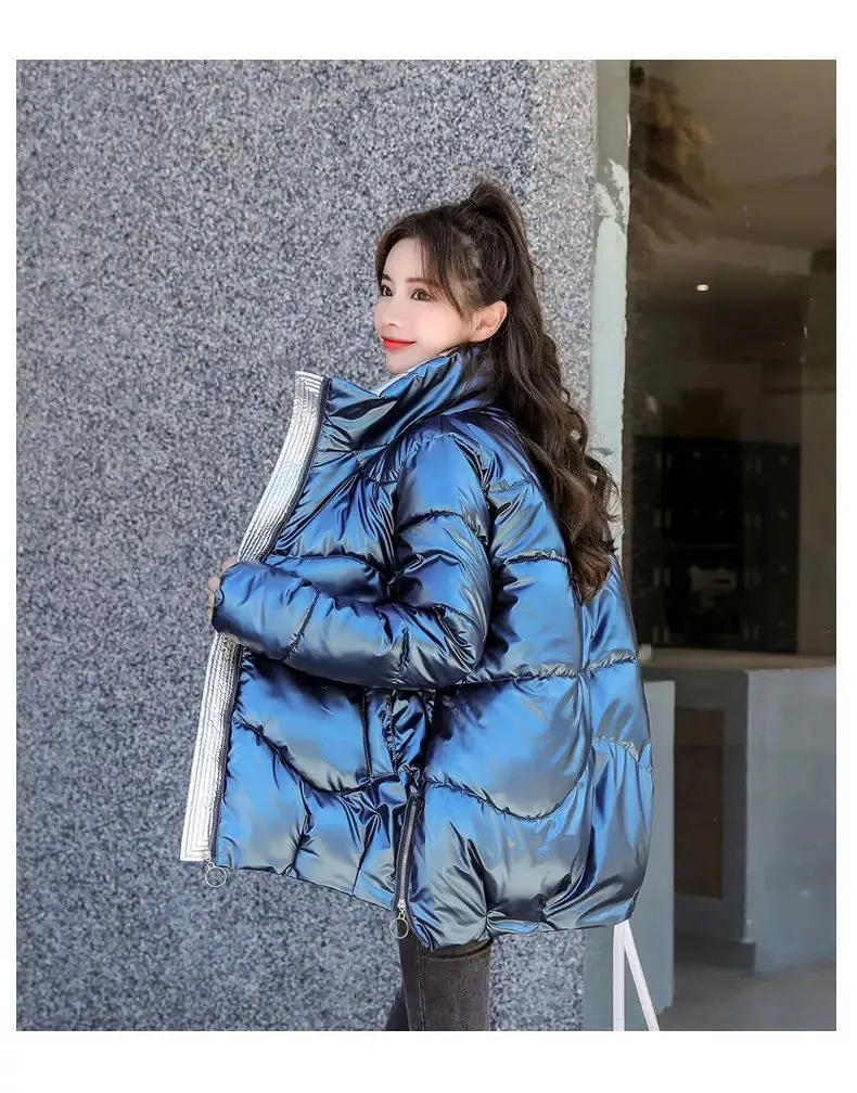 2023 New Down Cotton Coat Bright Face Short Jacket Autumn/Winter Korean Edition Plus Size Loose Cotton Coat Women's Coat