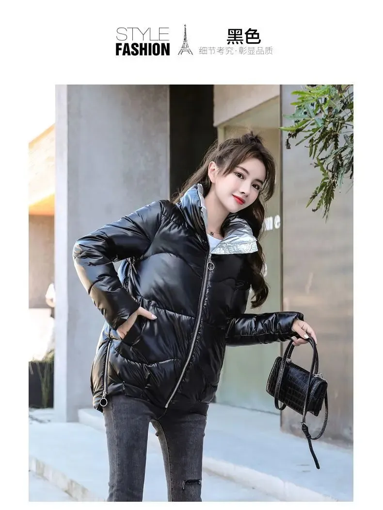 2023 New Down Cotton Coat Bright Face Short Jacket Autumn/Winter Korean Edition Plus Size Loose Cotton Coat Women's Coat