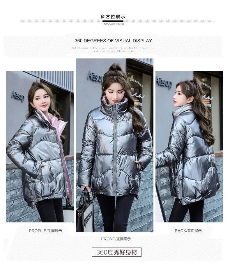 2023 New Down Cotton Coat Bright Face Short Jacket Autumn/Winter Korean Edition Plus Size Loose Cotton Coat Women's Coat