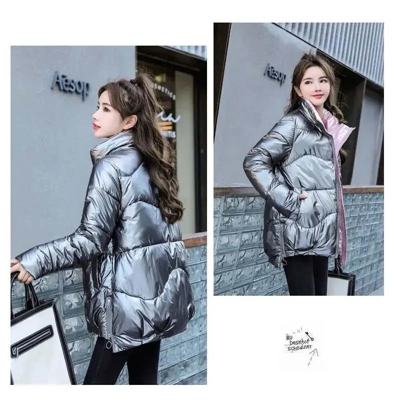 2023 New Down Cotton Coat Bright Face Short Jacket Autumn/Winter Korean Edition Plus Size Loose Cotton Coat Women's Coat