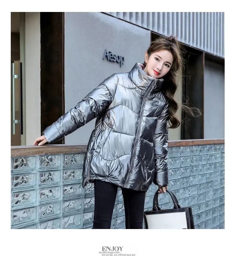 2023 New Down Cotton Coat Bright Face Short Jacket Autumn/Winter Korean Edition Plus Size Loose Cotton Coat Women's Coat