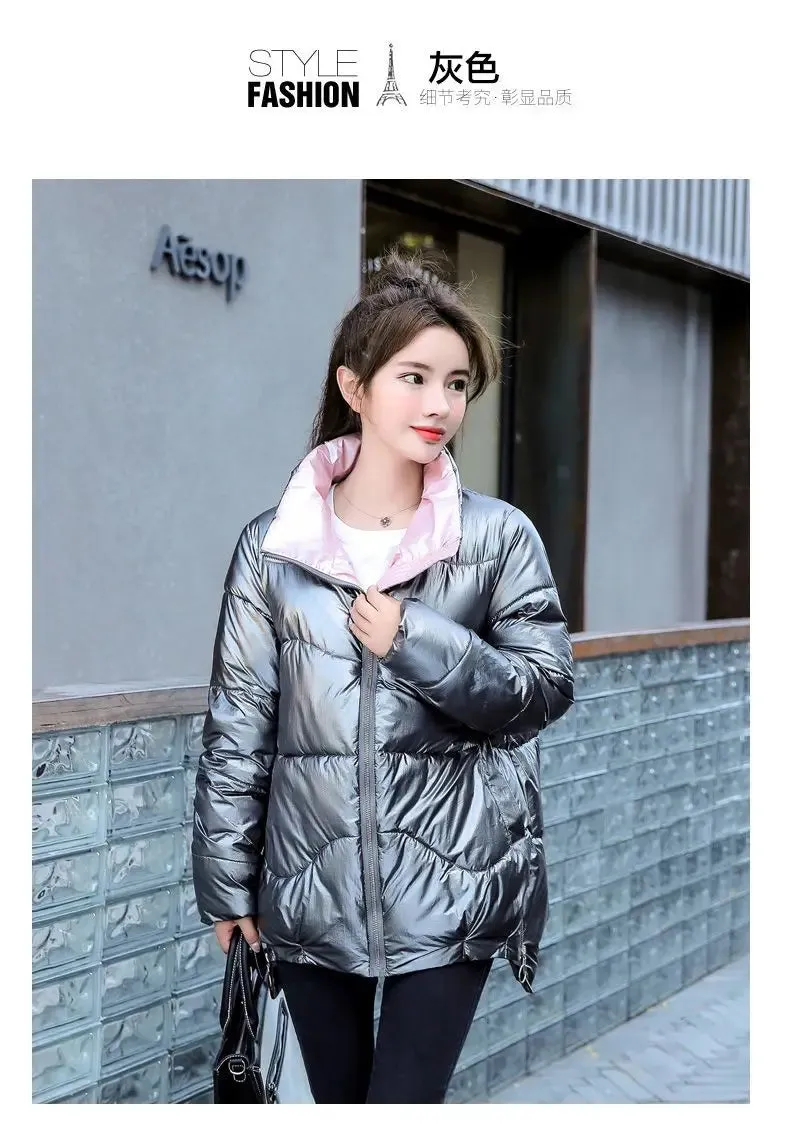 2023 New Down Cotton Coat Bright Face Short Jacket Autumn/Winter Korean Edition Plus Size Loose Cotton Coat Women's Coat