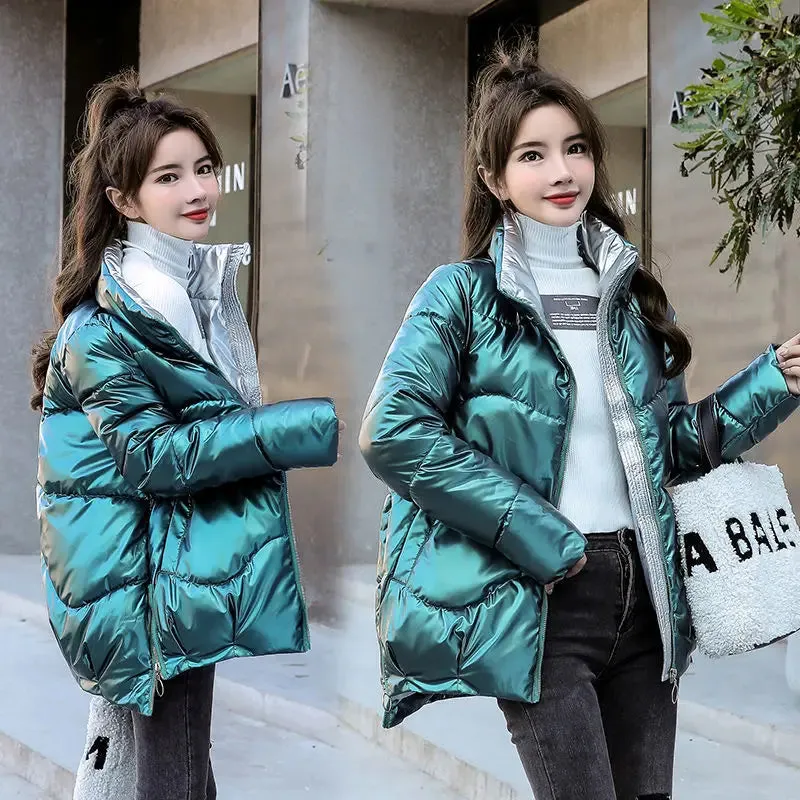 2023 New Down Cotton Coat Bright Face Short Jacket Autumn/Winter Korean Edition Plus Size Loose Cotton Coat Women's Coat