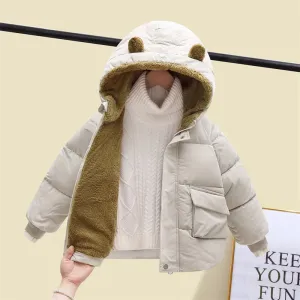 2024 Children's Down Cotton Coat Boys Padded Thickened Casual Jacket Winter New Girls Warm Cute Solid Color Clothing 2-6 Years