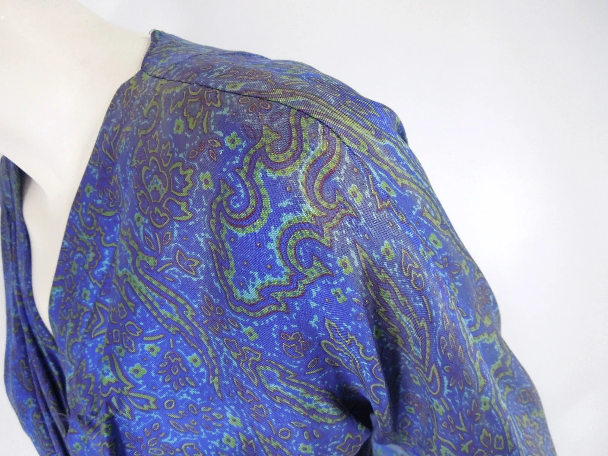 50s/60s Blue Floral Silk Dress - med