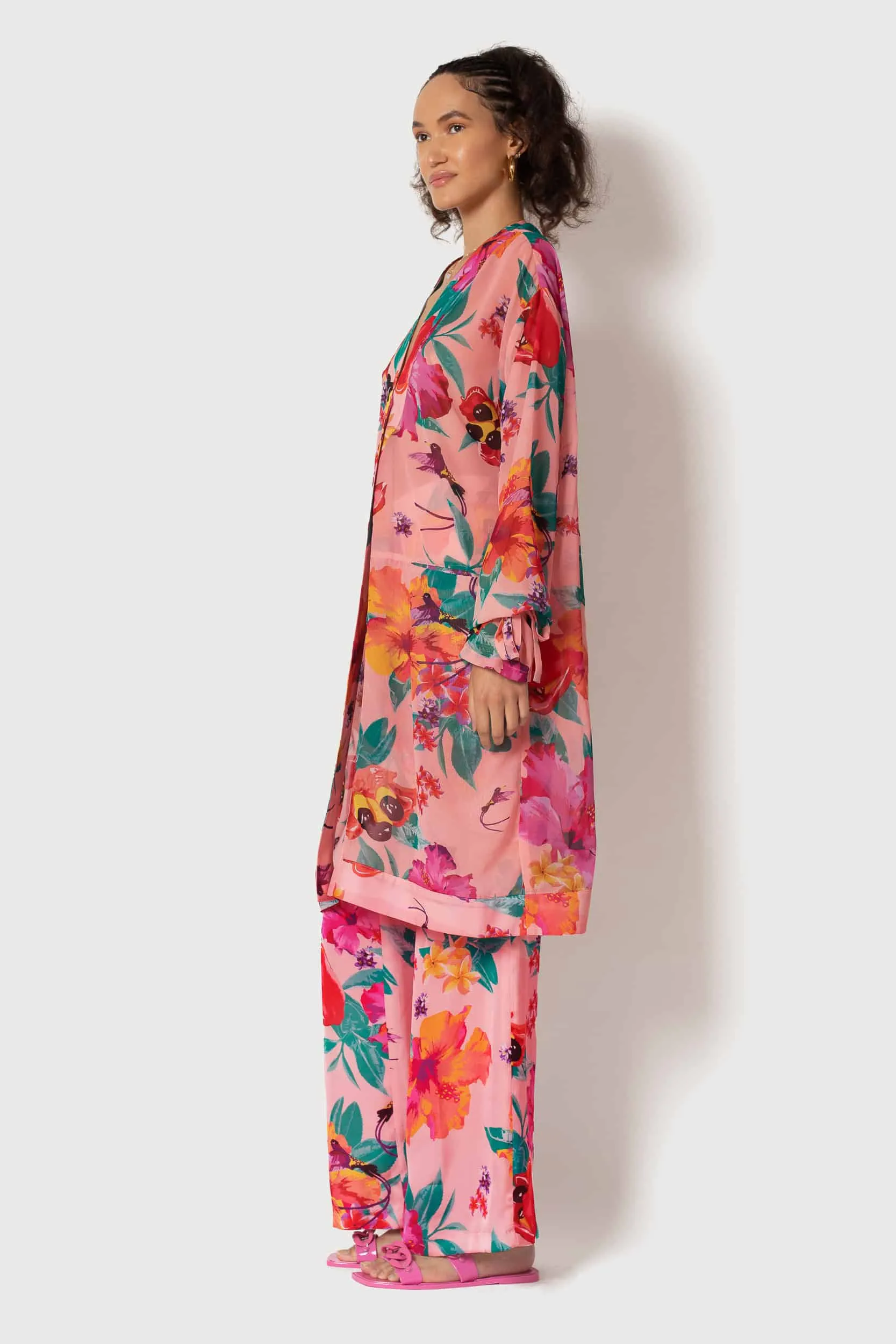 Ackee Print Tie Sleeve Chiffon Painter's Robe