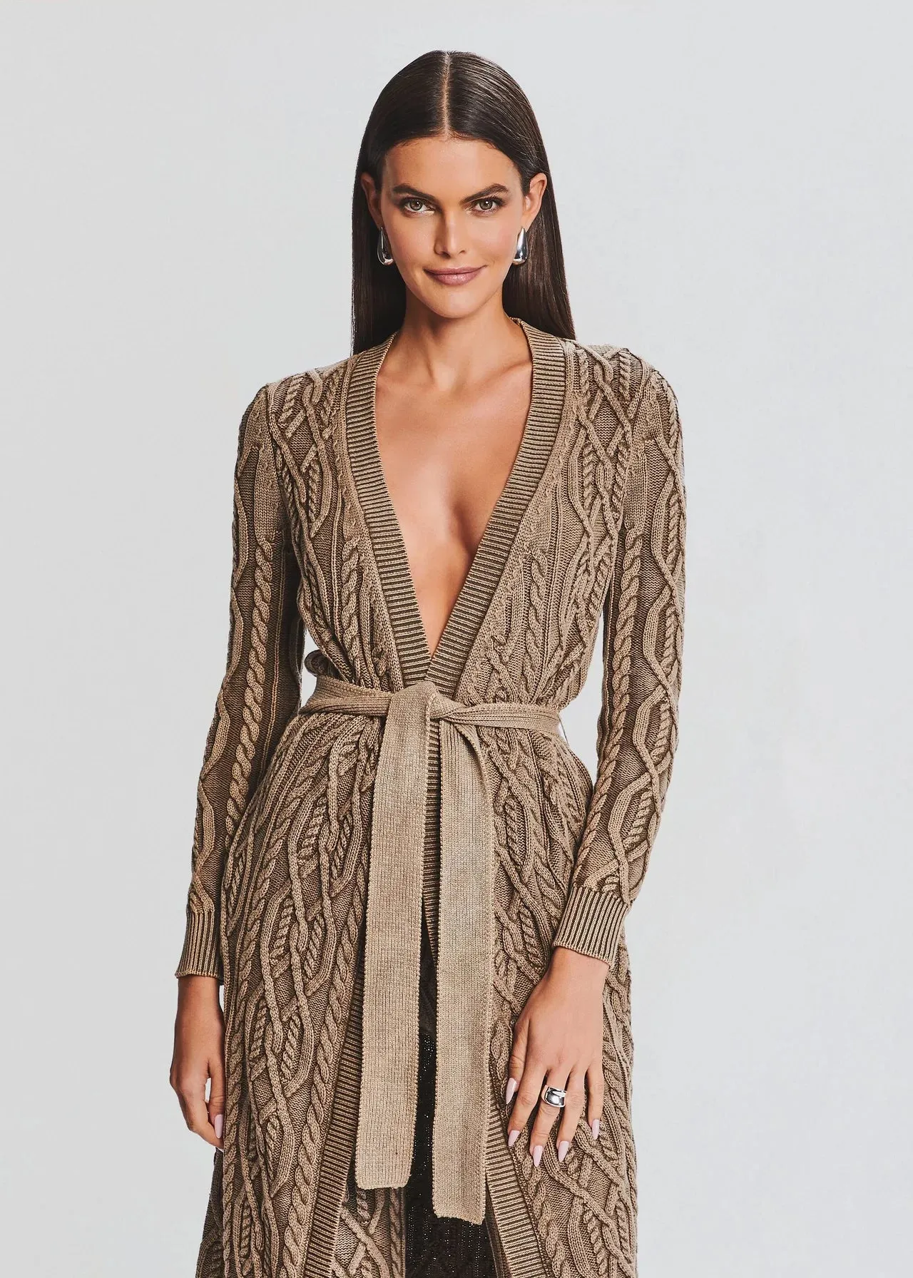 Adaline Cable Knit Cardigan - Tan