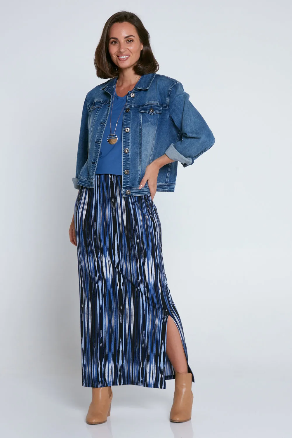 Adelaide Skirt - Blue/Stripe Print