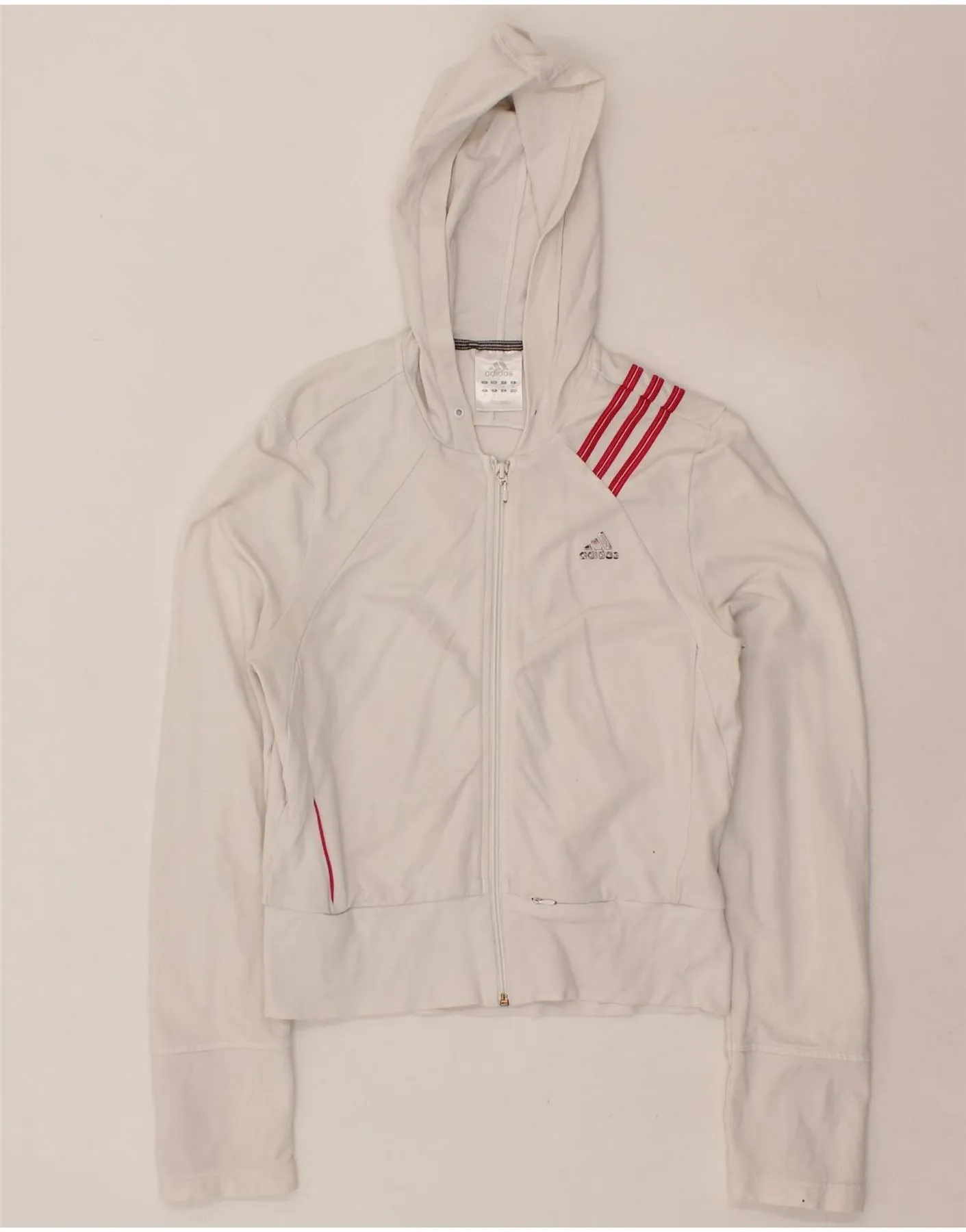 ADIDAS Womens Crop Zip Hoodie Sweater UK 12 Medium White Cotton