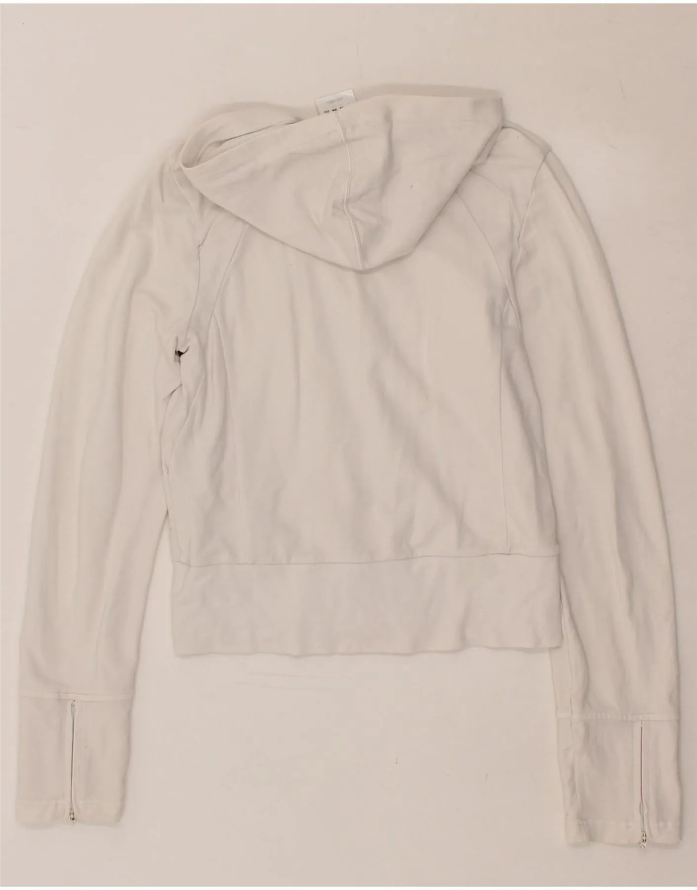 ADIDAS Womens Crop Zip Hoodie Sweater UK 12 Medium White Cotton