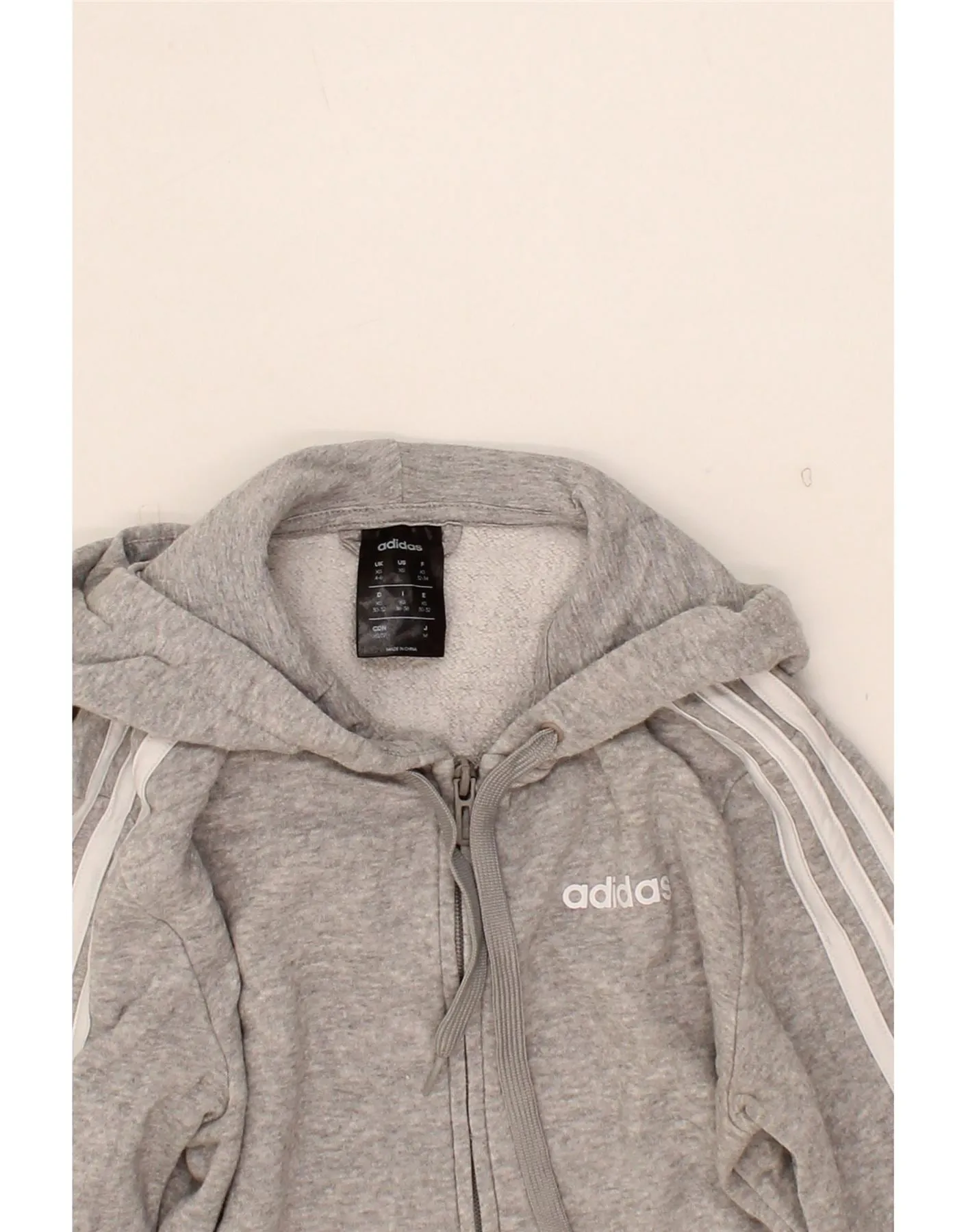 ADIDAS Womens Crop Zip Hoodie Sweater UK 4/6 XS Grey Cotton