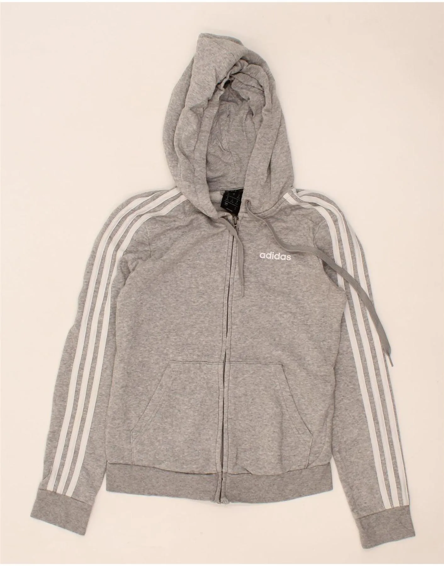 ADIDAS Womens Crop Zip Hoodie Sweater UK 4/6 XS Grey Cotton