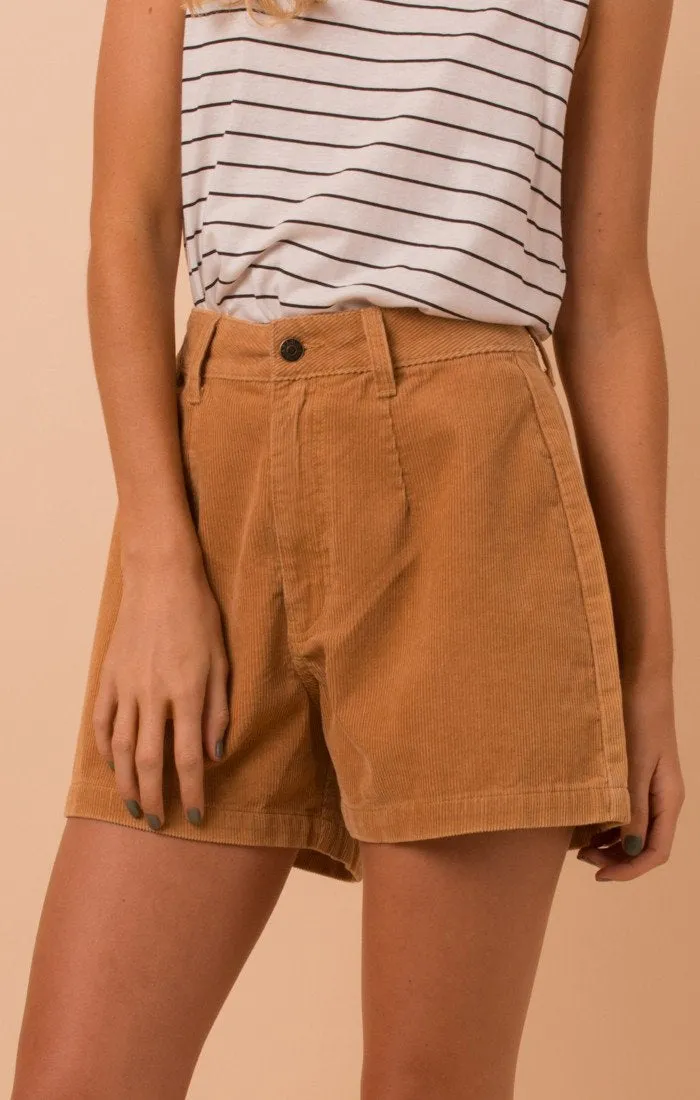 Afends Womens Seventies - Tan Cord - Denim Shorts