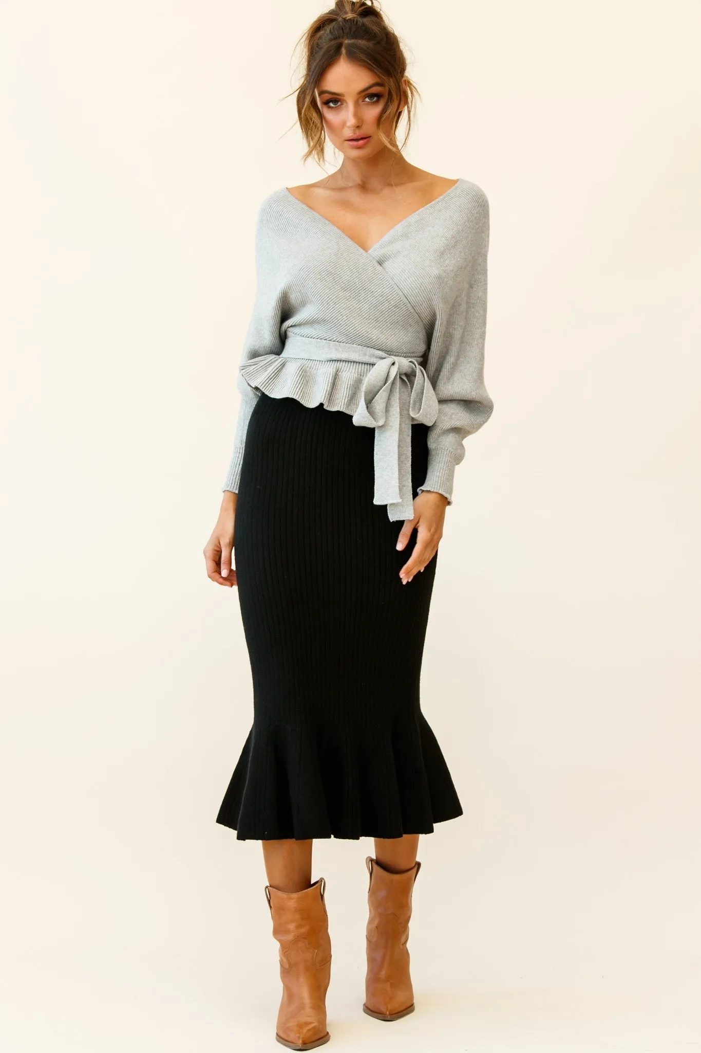 Amara Long Sleeve Knit Top Grey