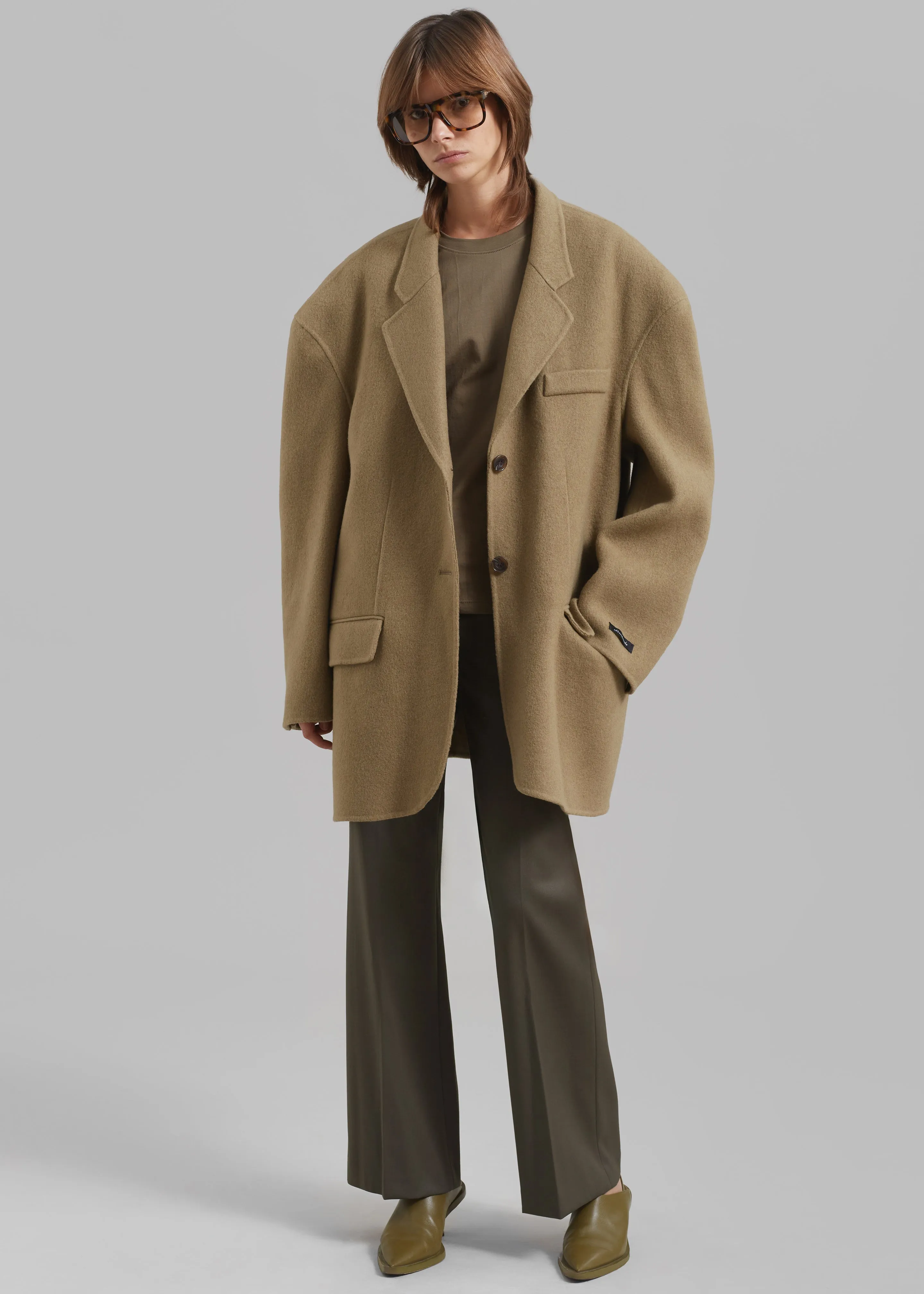 Amomento Straight Fit Wool Pants - Khaki