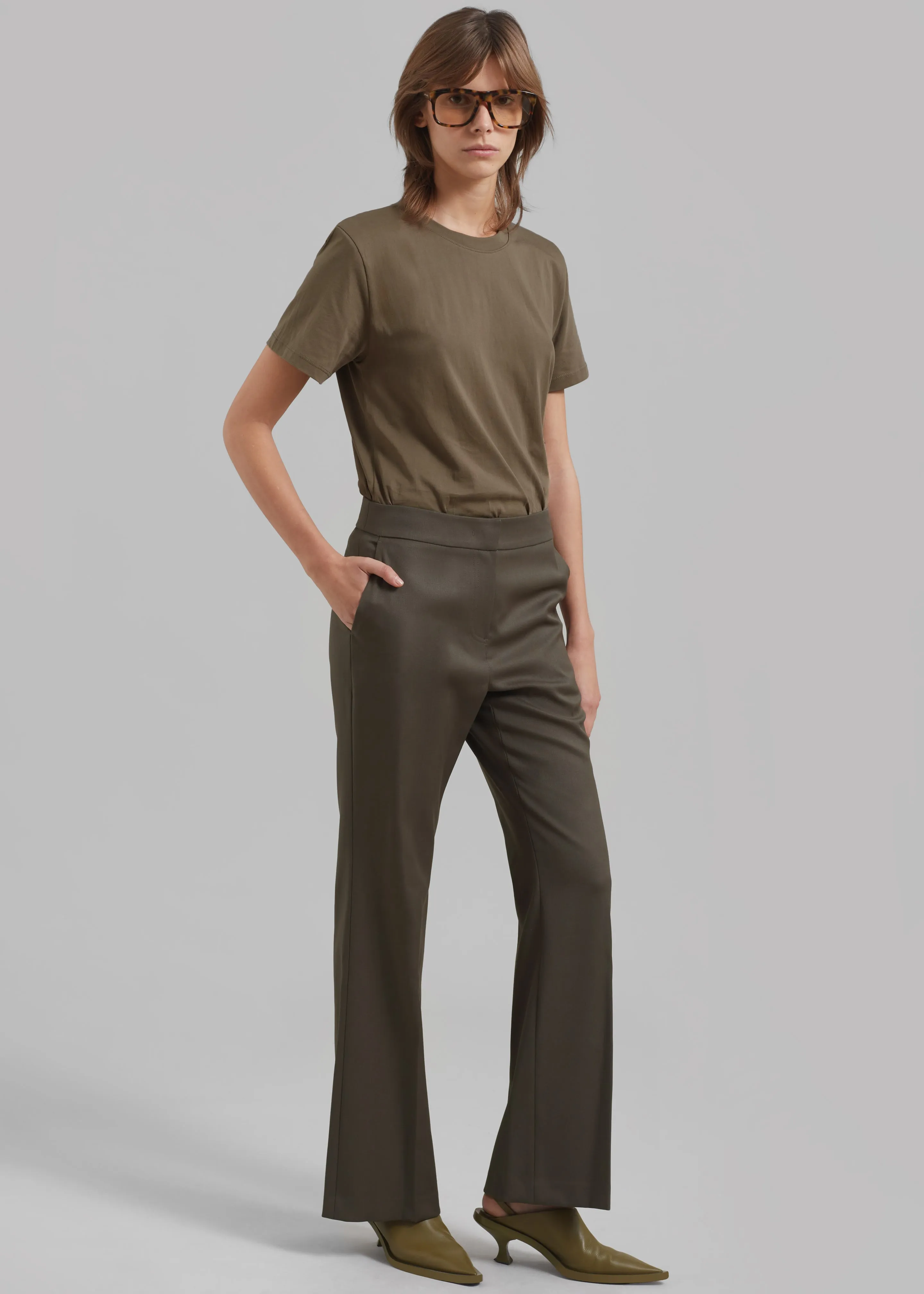 Amomento Straight Fit Wool Pants - Khaki