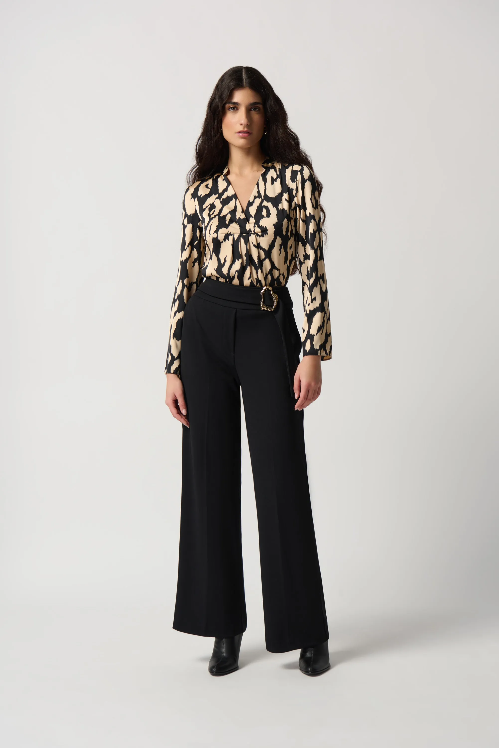 Animal Print Satin Flared Top