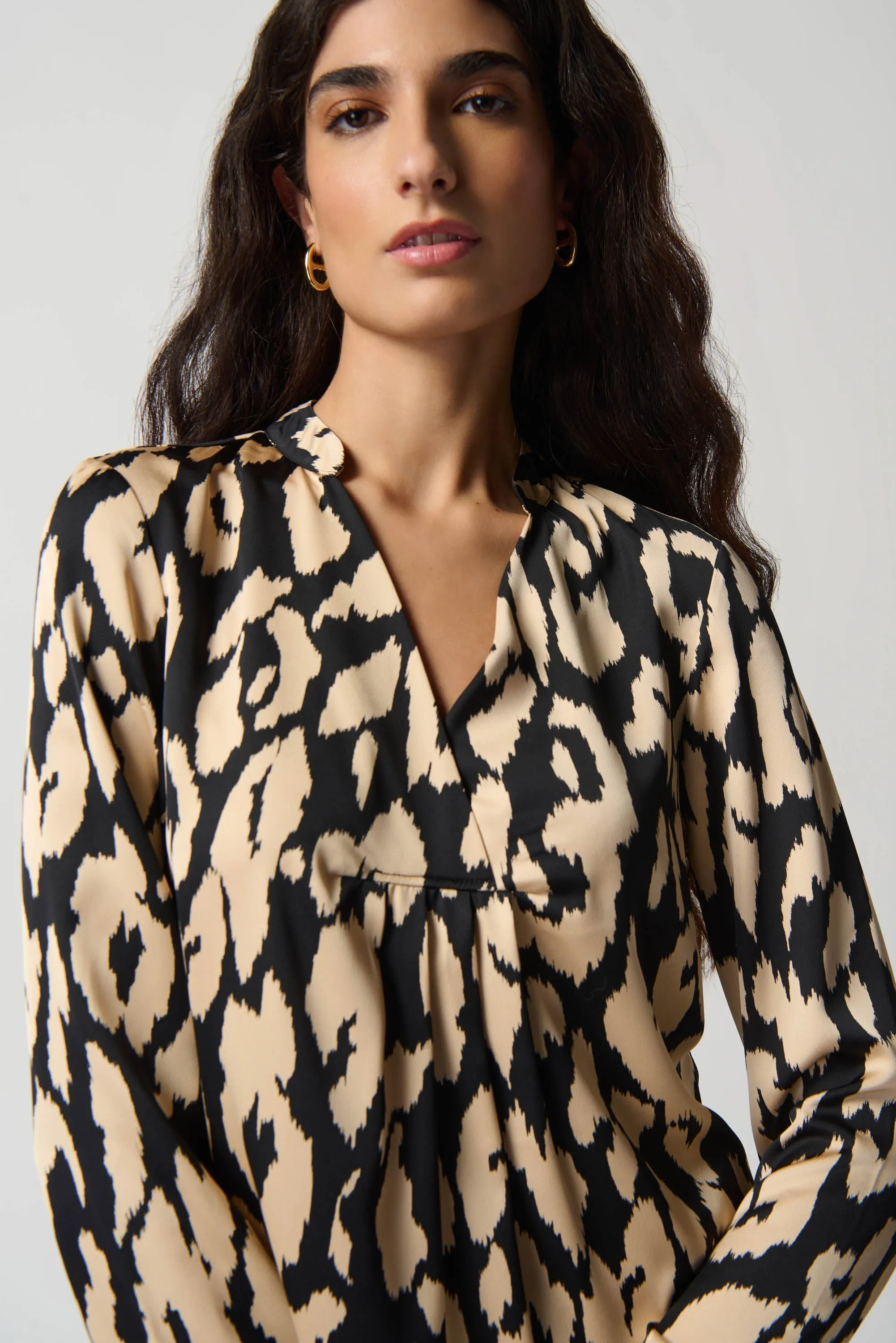 Animal Print Satin Flared Top