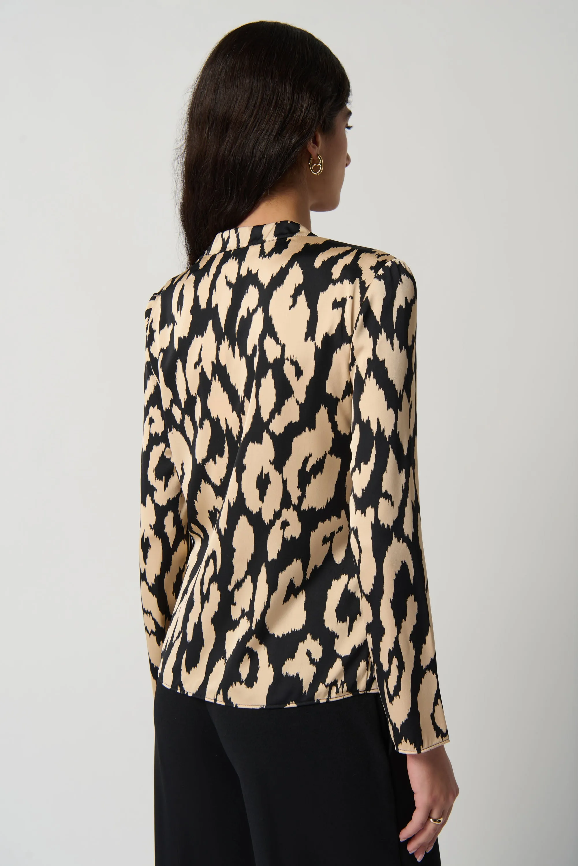 Animal Print Satin Flared Top