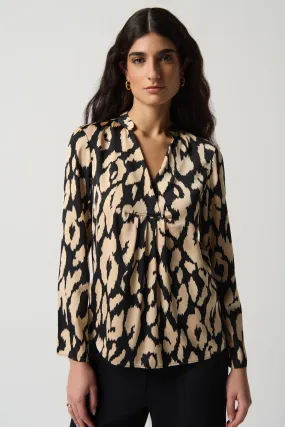 Animal Print Satin Flared Top