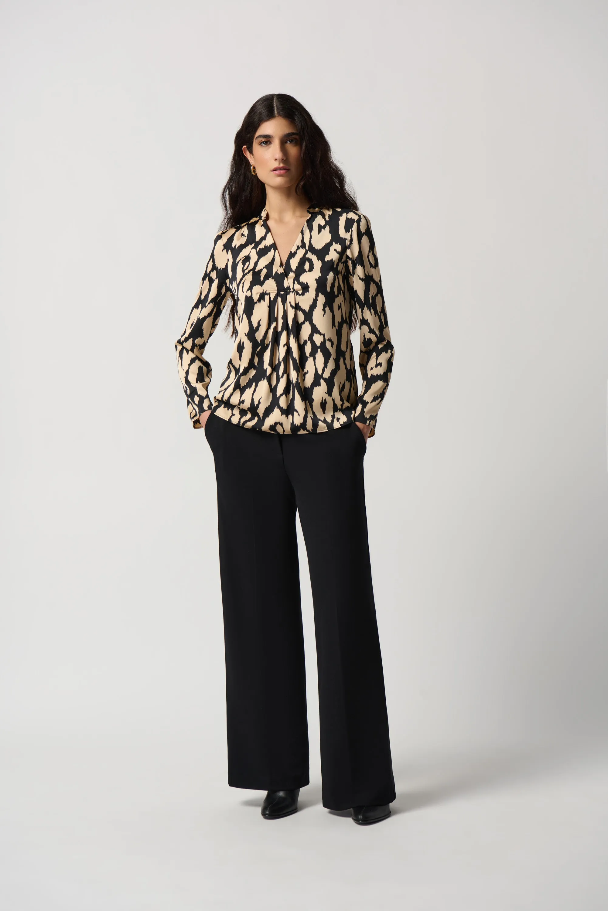 Animal Print Satin Flared Top