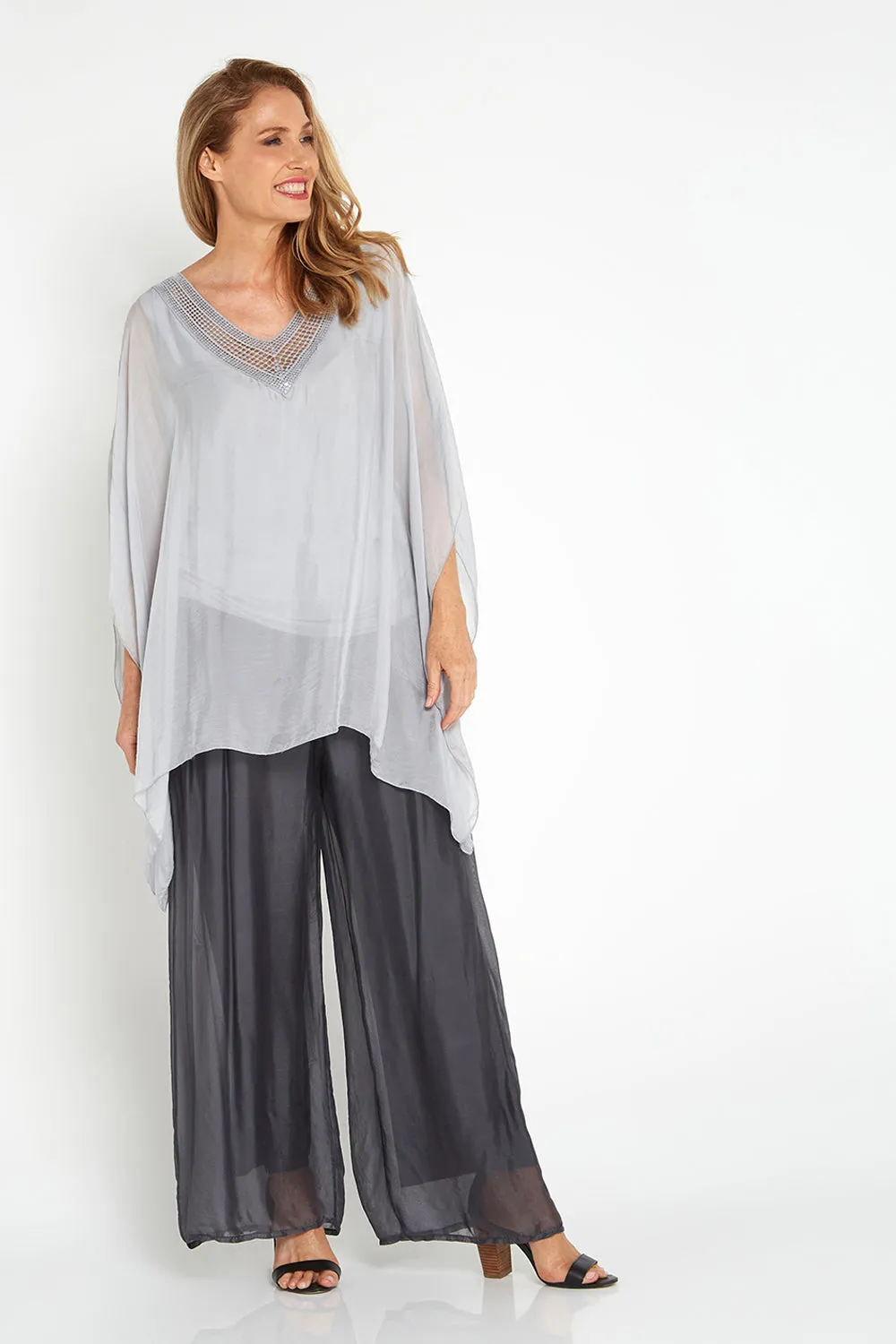 Arlette Silk Pants - Grey