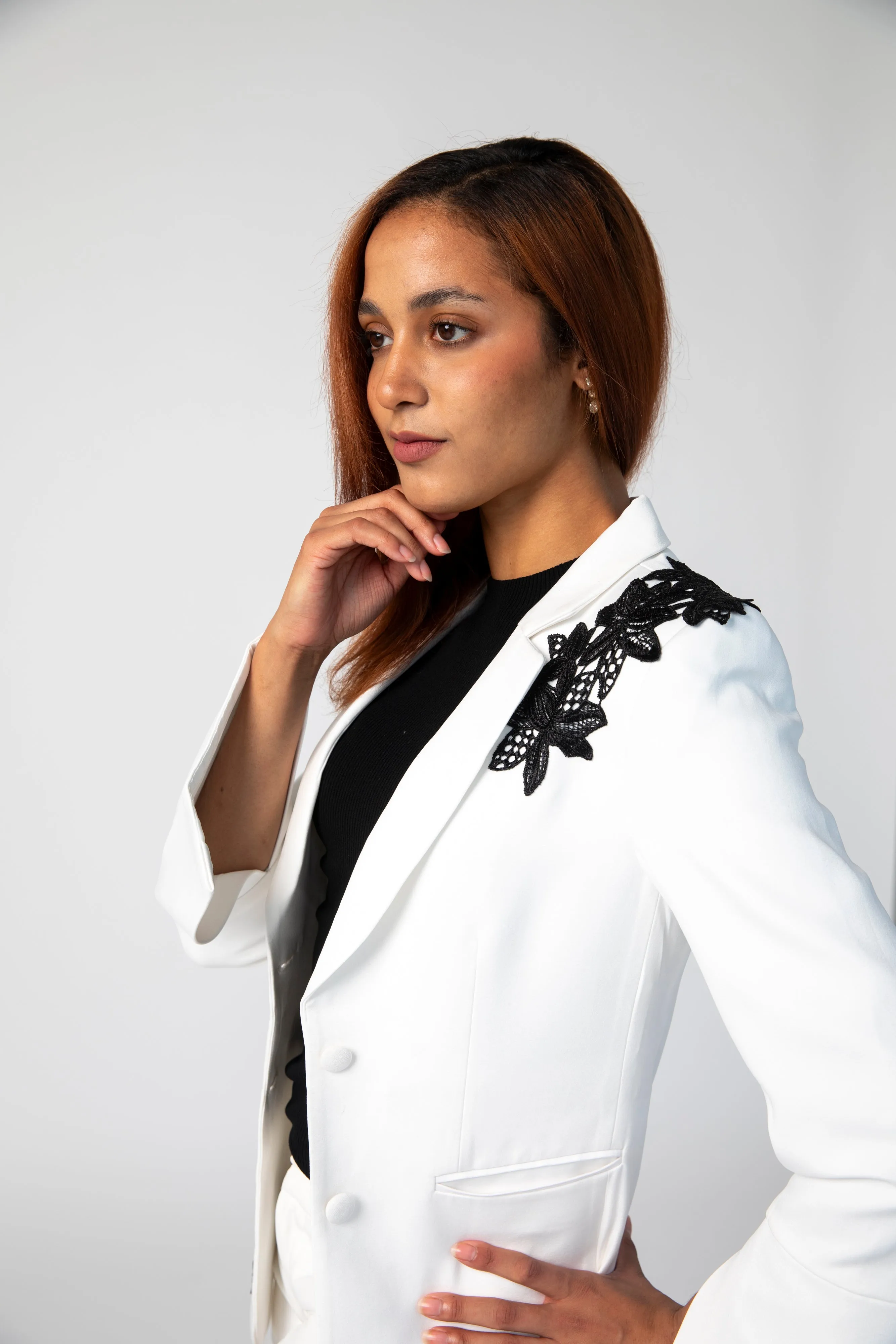 Artistry Lace Jacket with White Dress Pants Set