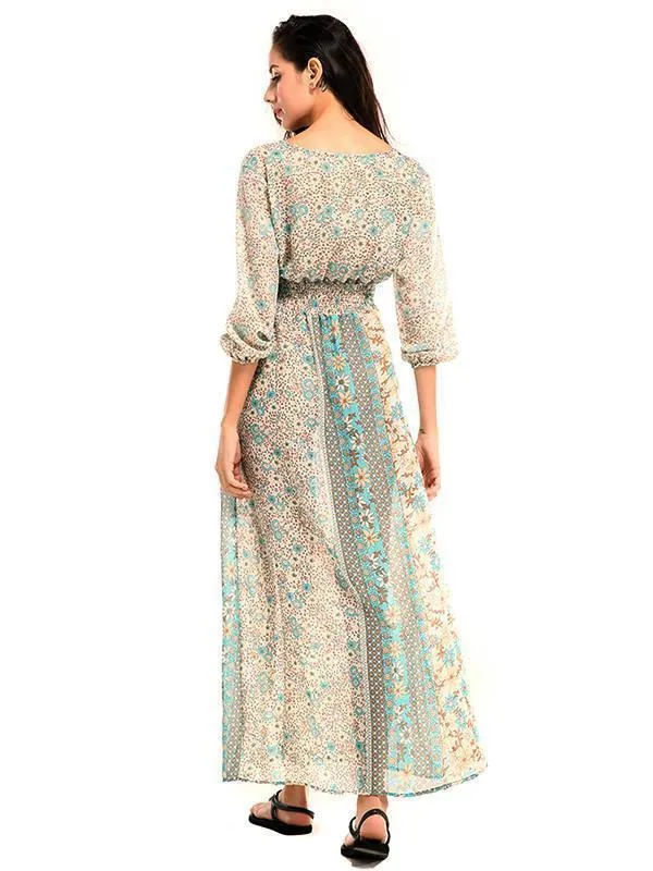 Attractive Bohemia 3/4 Sleeve Front Split Beach Dress Maxi Dress