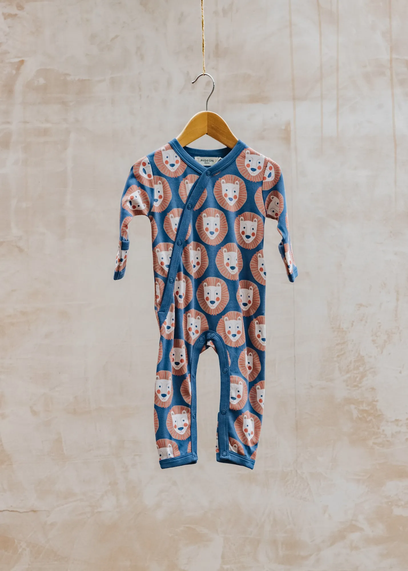 Babies' Lion Face Kimono Romper in Night Blue