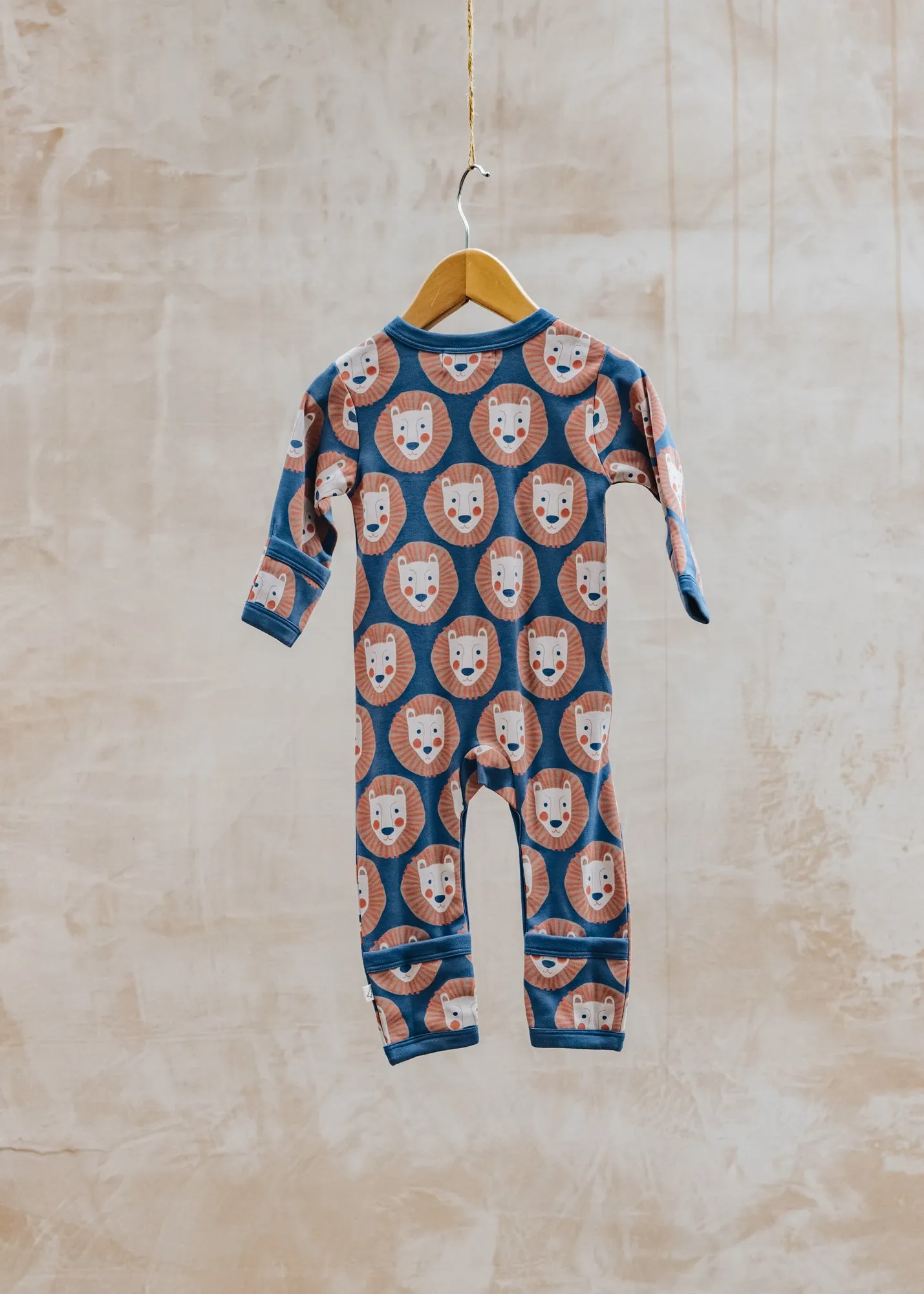 Babies' Lion Face Kimono Romper in Night Blue