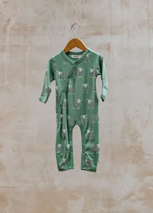 Babies' Sheep Kimono Romper in Basil