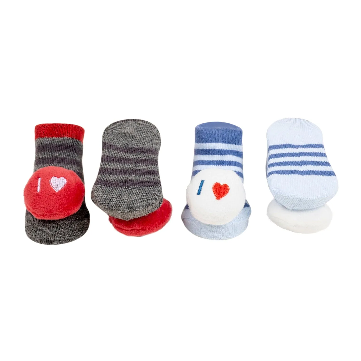 Baby Moo 3D I Love Mom Dad Cotton Ankle Length Fancy Infant Gift Set of 2 Socks Booties - Blue, Red